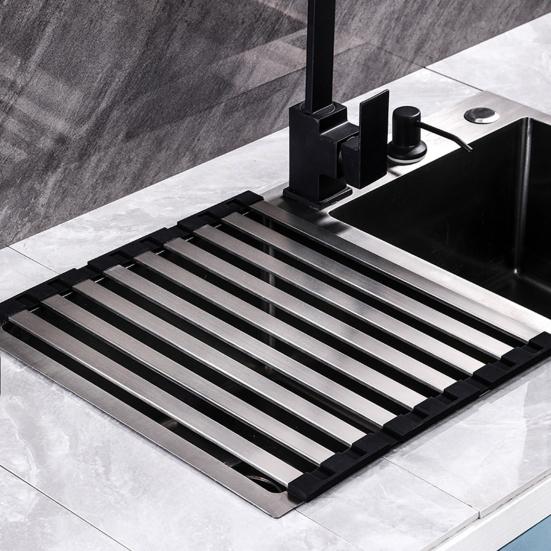 Foldable Sink Drying Rack Detachable Metal Tube Drying Rack with Silicone Cuttable Edge Dish Drying Rack for Kitchen Countertop