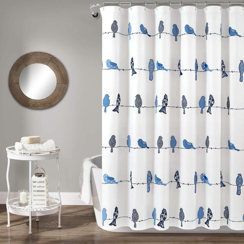 Rowley Birds Shower Curtain, 72” W x 72” L,Blush & Gray - Colorful Floral Bird Pattern - Whimsical & Playful Bird Shower Curtain