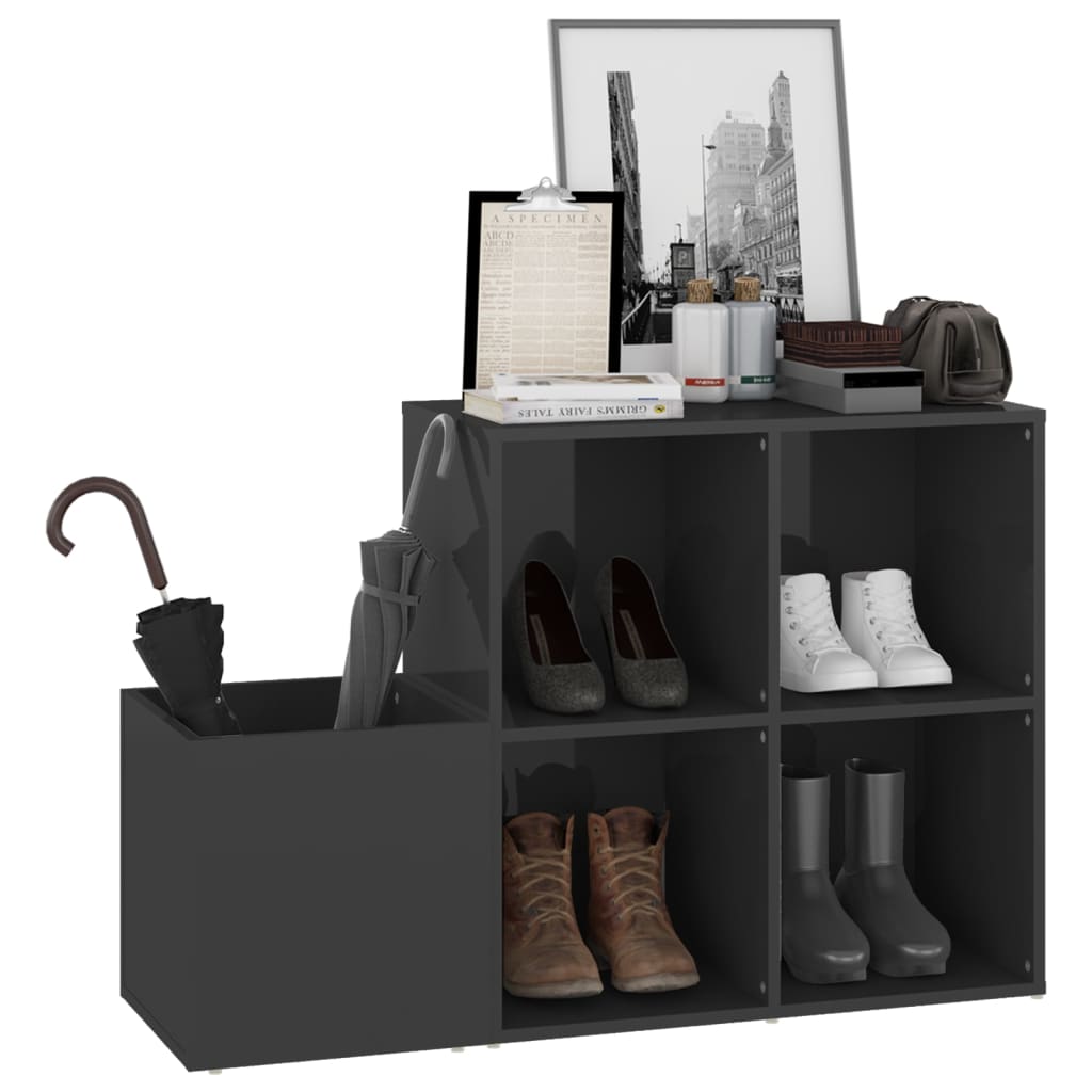 Vidaxl Shoe Cabinet, Grey With Gloss, 105X35.5X70 Cm