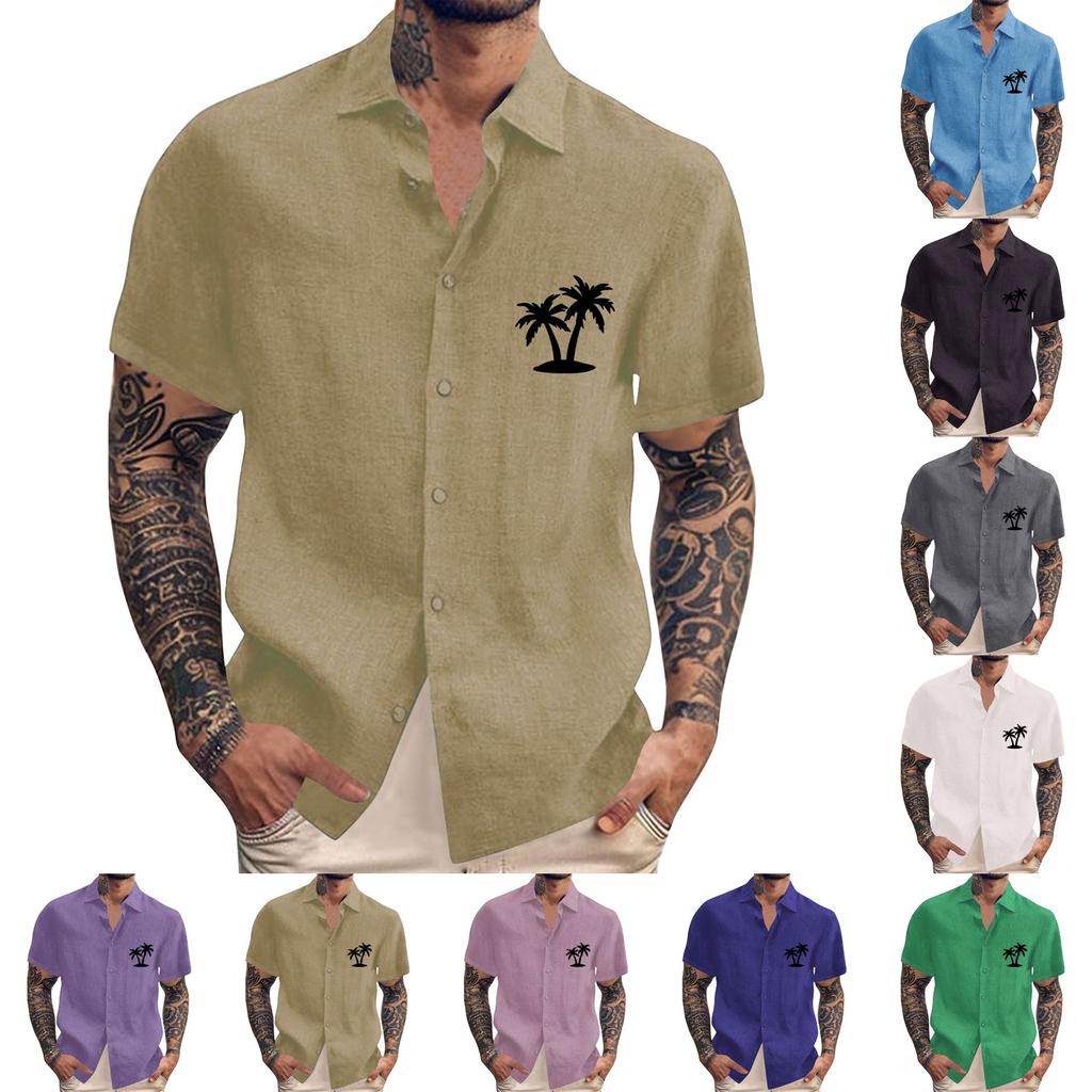 Men'S Casual Loose Short Sleeved Printed Shirt With Fashionable Lapel Top