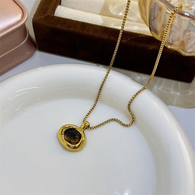 Tiger's Eye Stone Necklace Female, Premium Sweater Chain Maillard Style Collarbone Chain, Amber Necklace