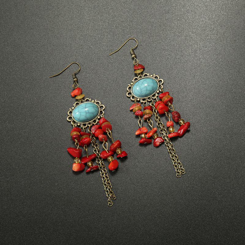Bohemian Turquoise Owl Dream Catcher Tassel Earrings for Women