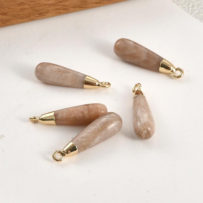 Gold-Plated Amethyst Rose Quartz Tiger's Eye Teardrop Pendant Earrings Necklace Accessory