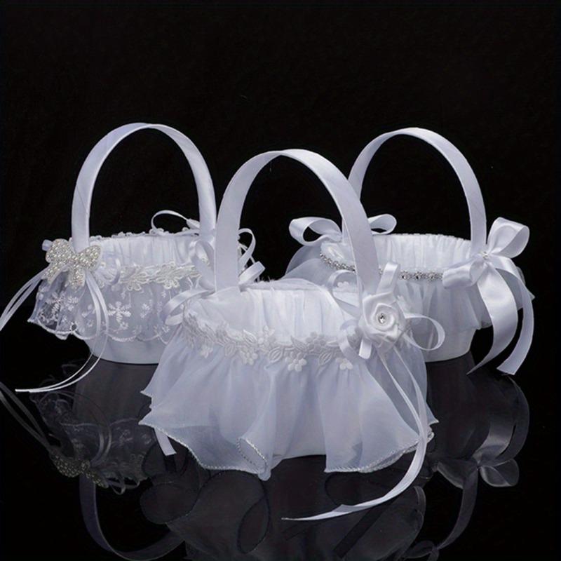 1 Pc White Flower Girls Basket Simple Wedding Flower Basket Bride Bridesmaid Hand Held Basket Wedding Ceremony Party Decorations