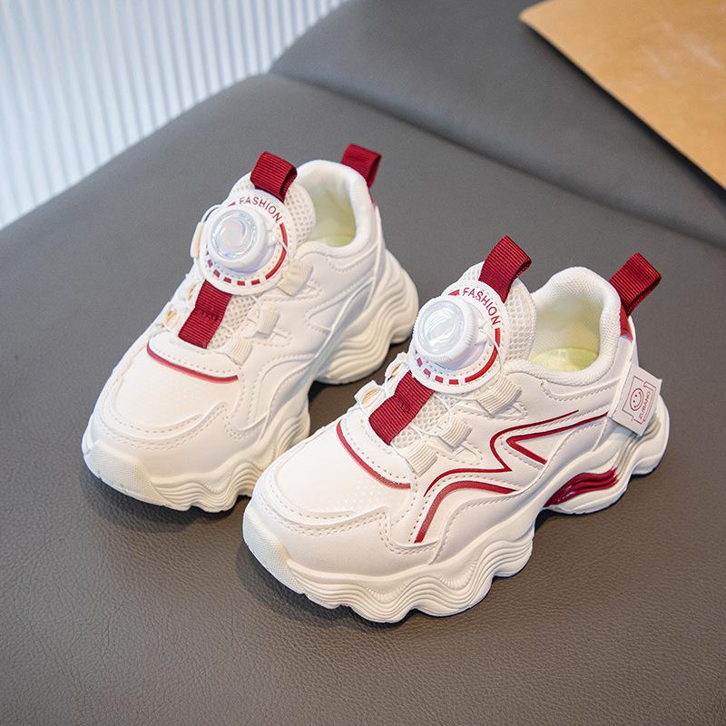 2025 spring and autumn new men's and women's sports shoes rotating button soft sole non-slip breathable medium and older children's versatile casu