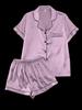 European Summer Ice Silk Pajama Set: Casual, Solid Color, Short Sleeve & Shorts, Breathable Comfort.