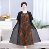 Elegant Plus Size Chiffon Patchwork Dress for Mature Women - Summer Short Sleeve, Stylish Two-Piece Look.