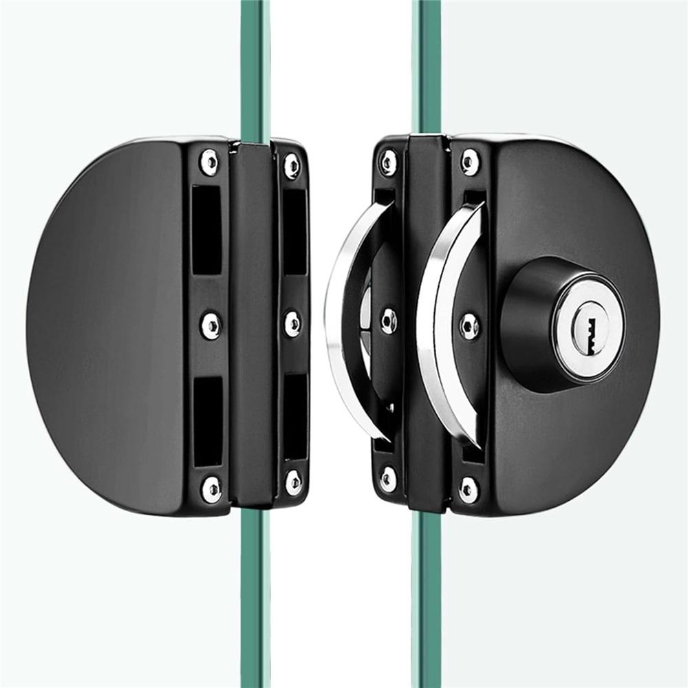 No Drilling Stainless Steel Glass Door Lock Central Glass Door Lock Double Sliding Glass Door Black