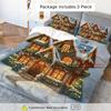 3pcs Festive Snow Cottage Christmas Duvet Cover Set Cozy Winter Holiday Theme with Illuminated House Print 1 Duvet 2 Pillowcases
