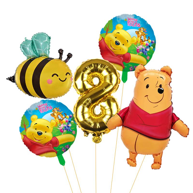 5 unidades Balão de Abelha Desenho Animado Winnie The Pooh Suprimentos para Festa Winnie Balões de Festa de Urso para Chá de Bebê Decorações de Festa de Aniversário