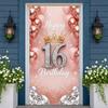 16th Birthday Banner Rose Gold Balloons Glitter Birthday Backdrop 16th Birthday Door Cover Rose Gold Glitter For Sweet 16