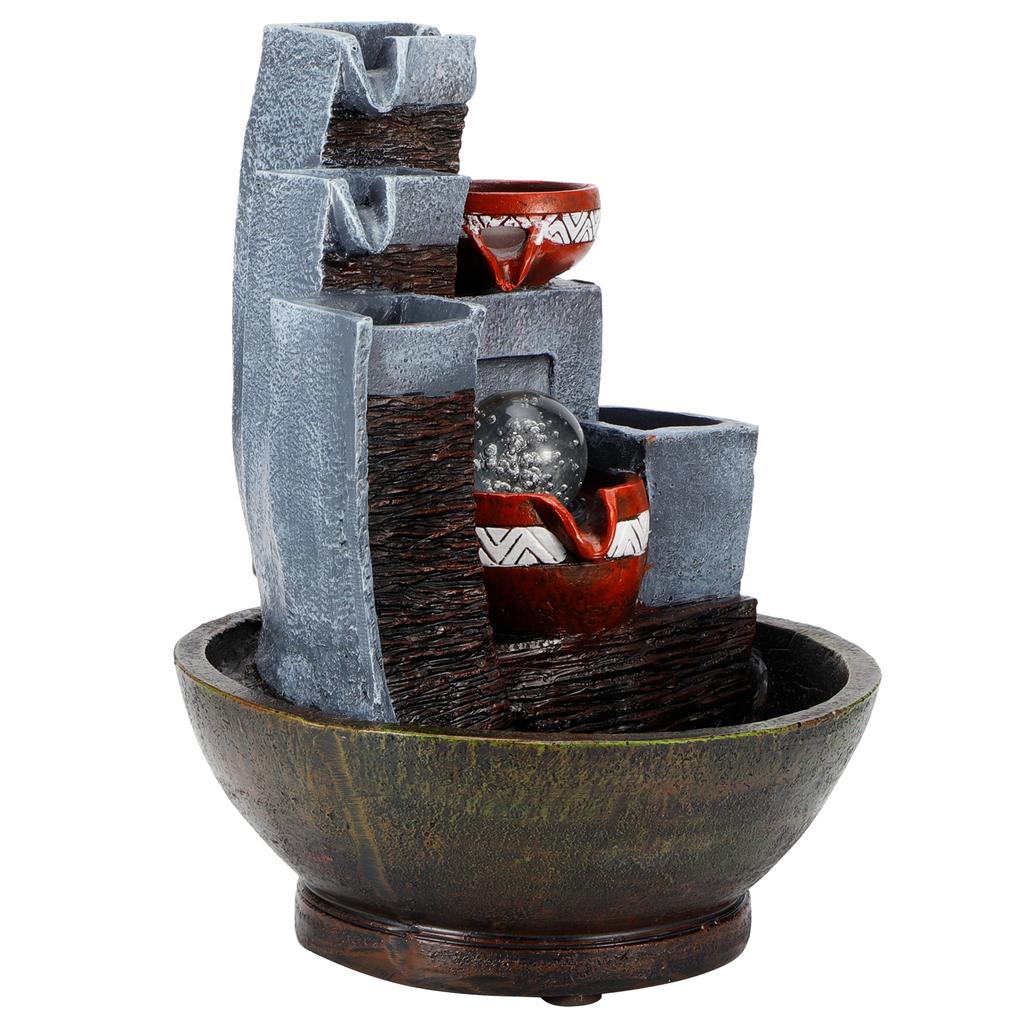 LED Tabletop Water Fountain Resin Desktop Crafts Ornaments Home Decoration AccessoriesEU Plug