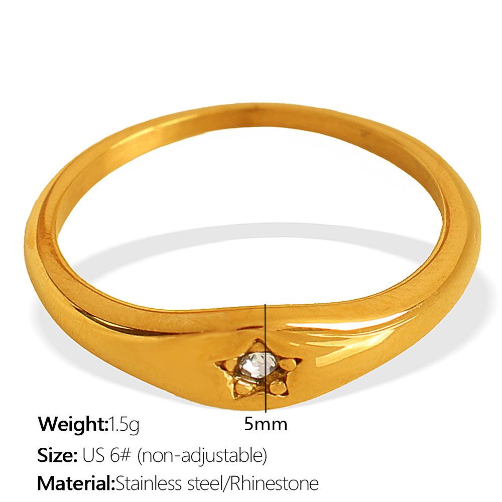 European and American simple oval star zircon titanium steel plated 18k gold North Star ring jewelry women