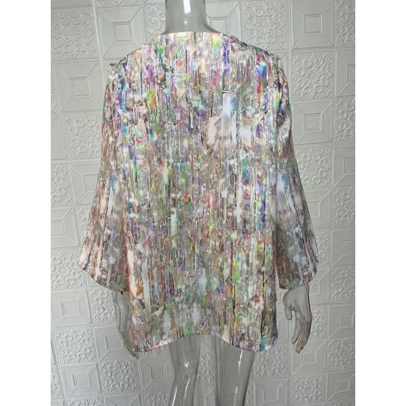 Spring Summer V-neck Printing Fashion Women Blouse New Casual Loose Irregular Top T-shirt Large Size Simple Elegant Office Shirt Women's Clothing