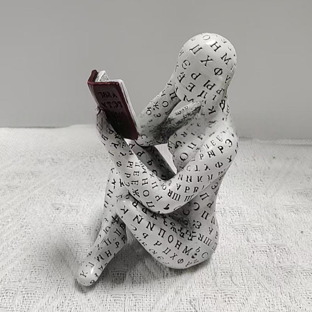 Bookshelf Decor Pulp Reading Thinker Sculpture Women Red Book Abstract Art Statue Ornaments Modern Aesthetic Figurine Accents