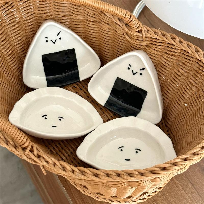 Mini Plate Snack Plate Soy Sauce Seasoning Plate Cute Rice And Vegetable Roll Funny Dumpling Plate Household Flavor Plate