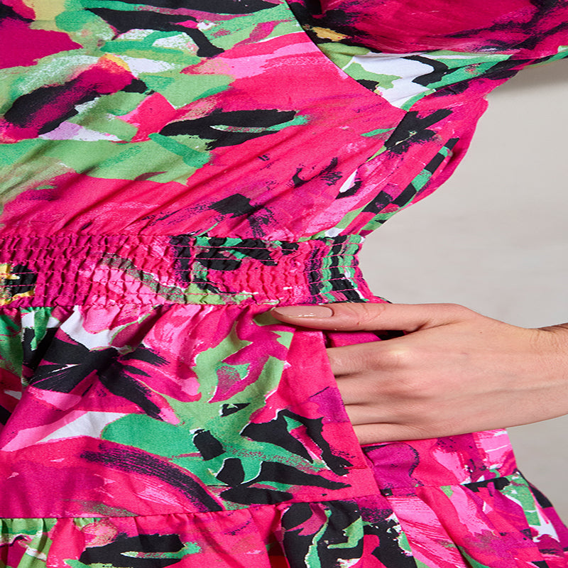 Virgio Women Knee Length Puff Sleeve Fit And Flare Fit Square Dress