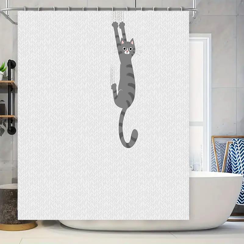 

Cat-Themed Shower Curtain With Gray Stripes And Hanging Pattern Decorative Bathroom Accessory For Kids Or Adults Add A Touch Of W60H190(CM)-1 Pcs