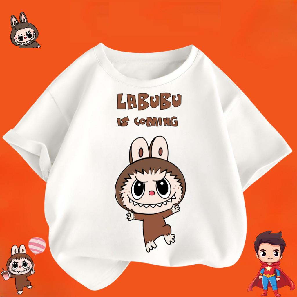 Children's Labubu T-shirt Cartoon Print Girl Short Sleeved Round Neck Top New Fashionable Loose T-shirt