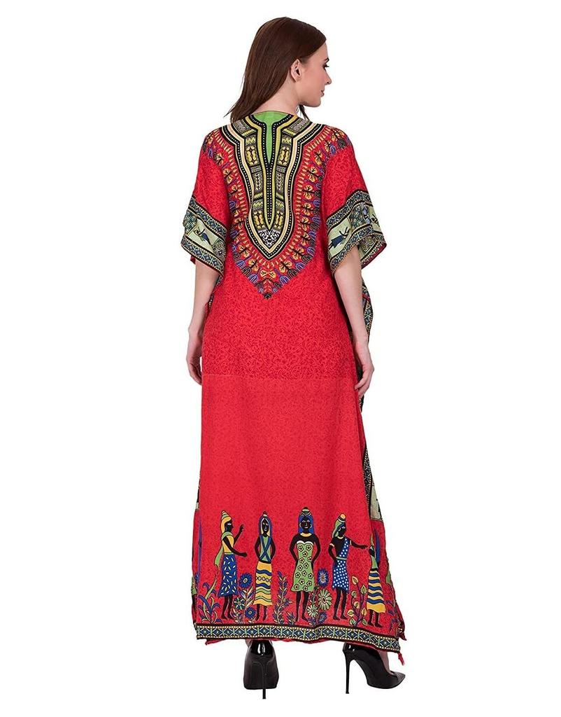 TreegoArt Fashion Women's Polyester Long African Kaftan Caftan Printed Adjustable Boho Dress Nightwear Maxi Gown