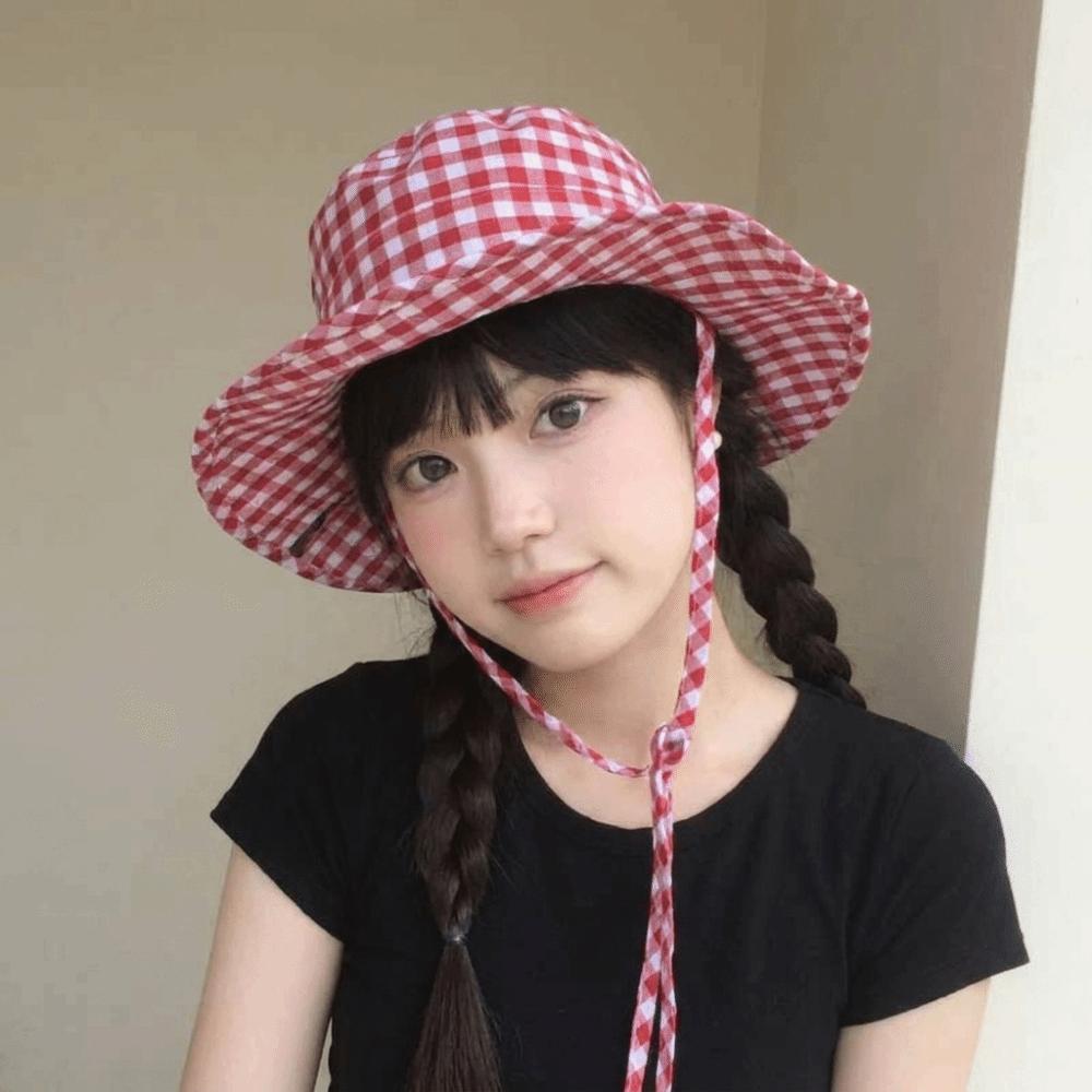 Lattice Y2k Fishmen Hat UV Protection Bucket Hat Fashion Wide Brim Sun Hat Fishing
