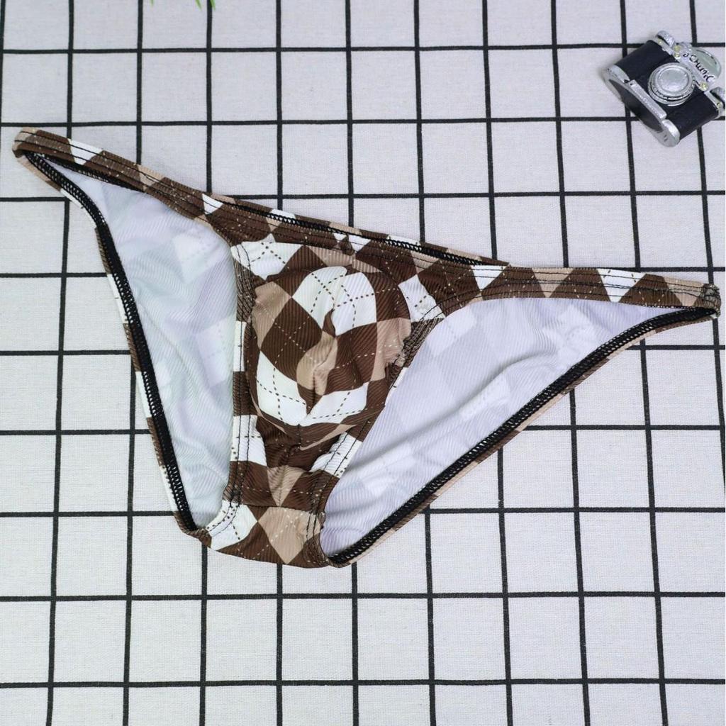 Plaid Ice Silk Ribbed Men's Breathable Underwear Triangle Briefs