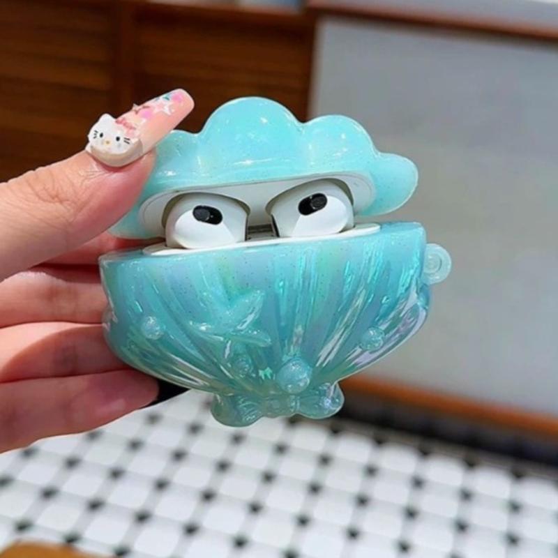 Seashell cartoon cute for Apple AirPods 4 Earphone Protective Case for AirPods Pro 3 2 1 Charging Cover with Tail Pendant