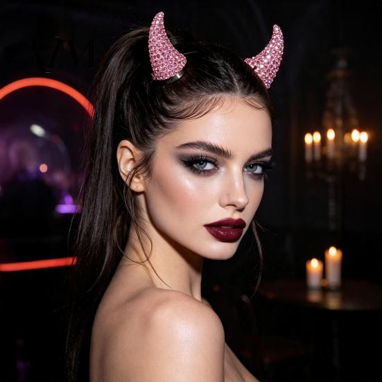 Rhinestone Devil Horns for Halloween Magnetic Hair Accessories Cosplay, Sparkling Detachable Horn Ornaments 3D Clips with Strong Suction Holiday