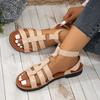 Fashion Sandals Women's 2025 Fashion Leather PU Round Toe Ankle Metal Buckle Platform Women's Shoes Handmade Flat Sandals in Summer
