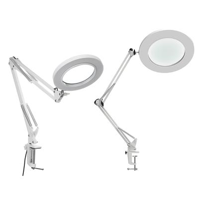 LED Magnifying Lamp Metal Swing Arm Magnifier Lamp - Stepless Dimming 3 Color Modes 5X Magnification Adjustable