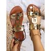 Sandales plates à boucle grande taille pour femme, Chaussures de plage unies ajourées, Claquettes décontractées tendance pour l'extérieur