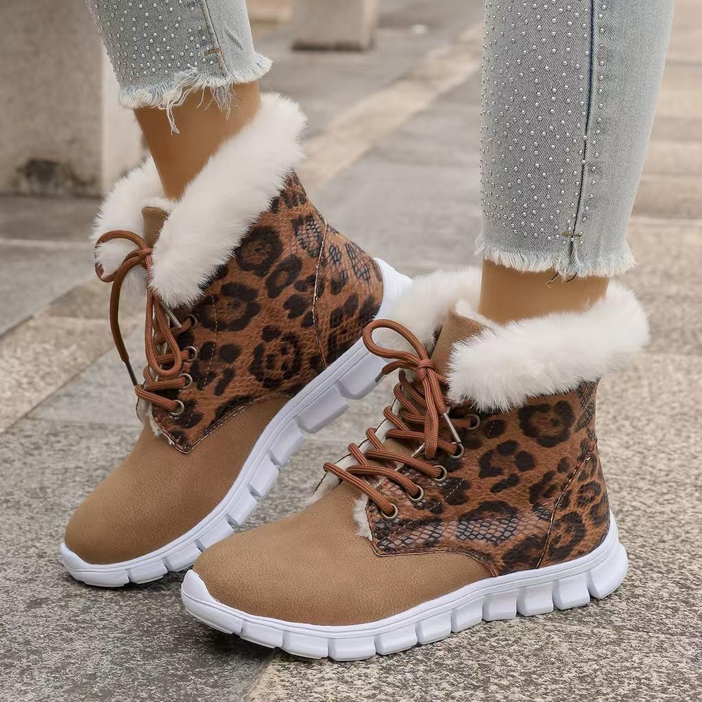 Women Ankle Boots Winter Comfortable Warm Fluffy Boots Lace Up Soft Sole Platform Shoes Women Non Slip Thick Plush Snow Boots