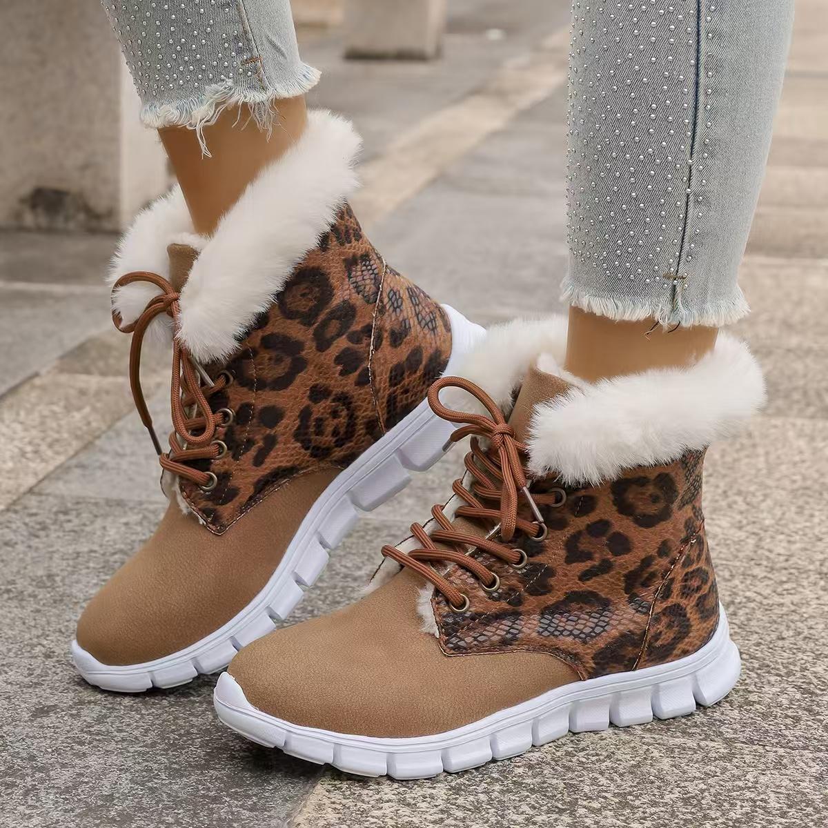 

Women Ankle Boots Winter Comfortable Warm Fluffy Boots Lace Up Soft Sole Platform Shoes Women Non Slip Thick Plush Snow Boots 36
