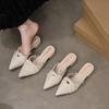 Summer Women's Slippers 2026 Butterfly-Knot Low Mules Shoes Pointed Toe French Casual Slide Fashion Pearl Outdoor Half Slippers