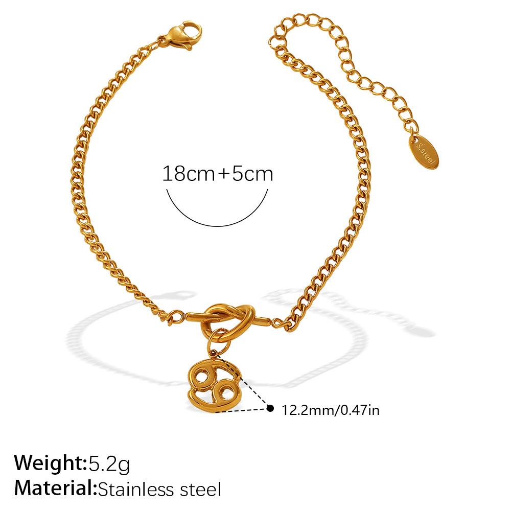 Minimalist, Wind Twelve Constellation Pendant Knotted Bracelet Stainless Steel Gold Plated Jewelry