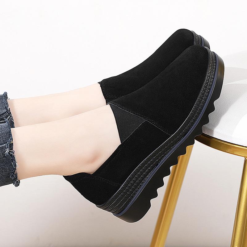 Rutschfeste Damen Plateau Schuhe Mode Kuhveloursleder Keilabsätze Slipper Loafer Freizeitschuhe
