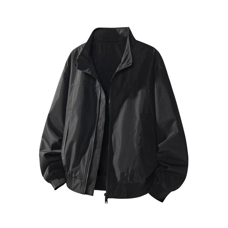 Autumn Men's Jacket Tough Guy Style Fashion Monochrome Stand Up Collar Casual Oversize Outdoors Coat Large Size