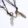 Vintage Feather Pendant Necklaces for Women Men Friendship Adjustable Long Leather Rope Chain Necklace Jewelry