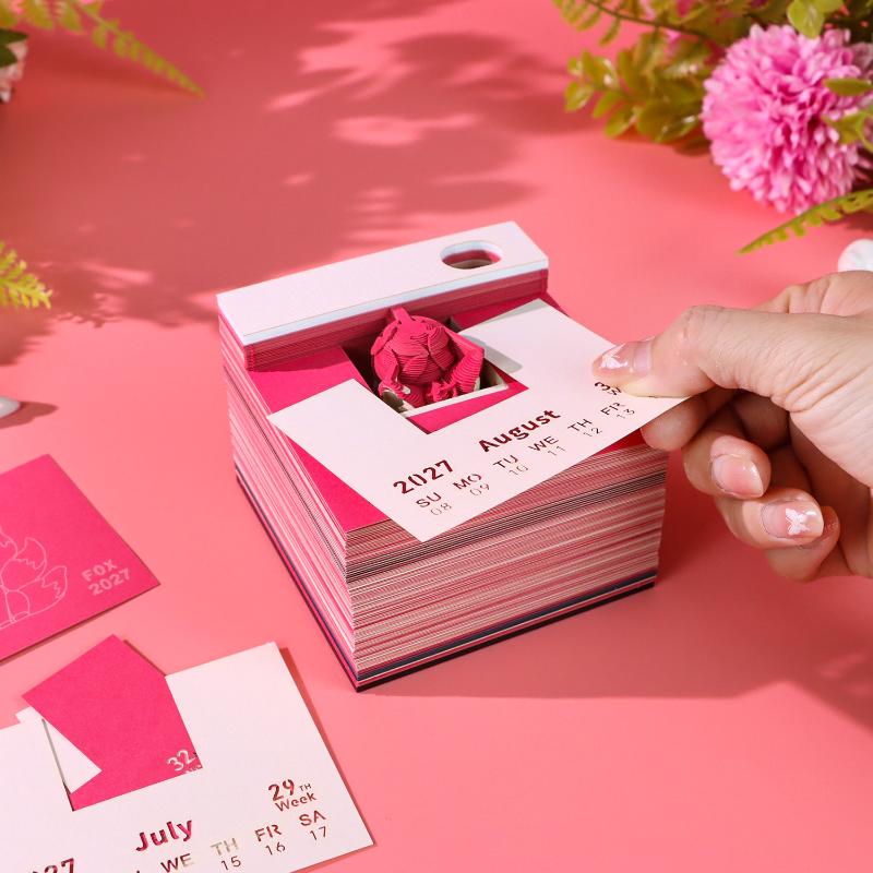 Refined 2027 Tear-away Desk Calendar with Artistic 3D Paper Carving for Upscale Workspaces A