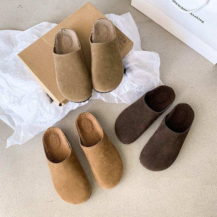 Comfortable casual shoes platform-soled bag head half slippers velvet Boken shoes loafers autumn and winter wear soft-soled single shoes women's shoes