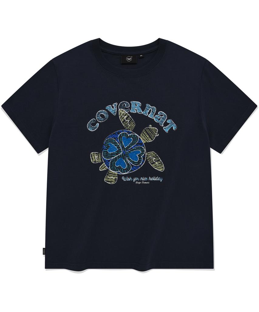 COVERNAT WOMAN Doodle Turtle T-Shirt Navy