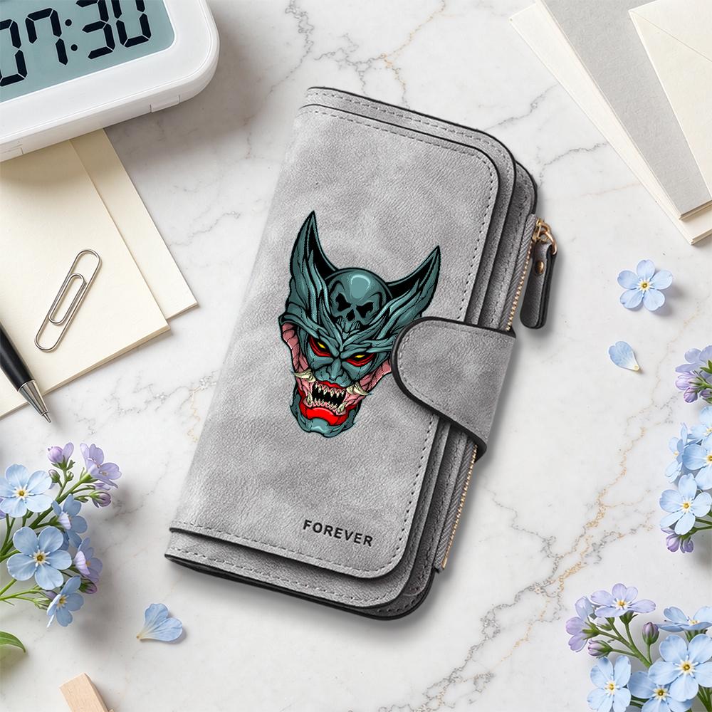 Gothic Demon Pattern Long Wallet Gothic Dark Style Demon Print Wallet