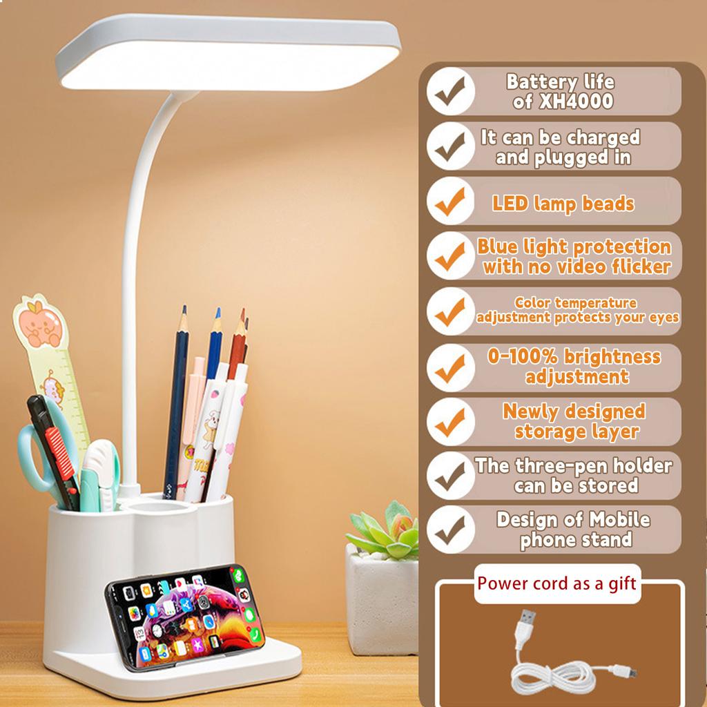 Desk Lamp, College Dormitory Dimming Desk Lamp, , Remote Control, Multiple Lighting Modes, LED Small Desk Lamp With Timer And Pen Holder, Desk Lamp