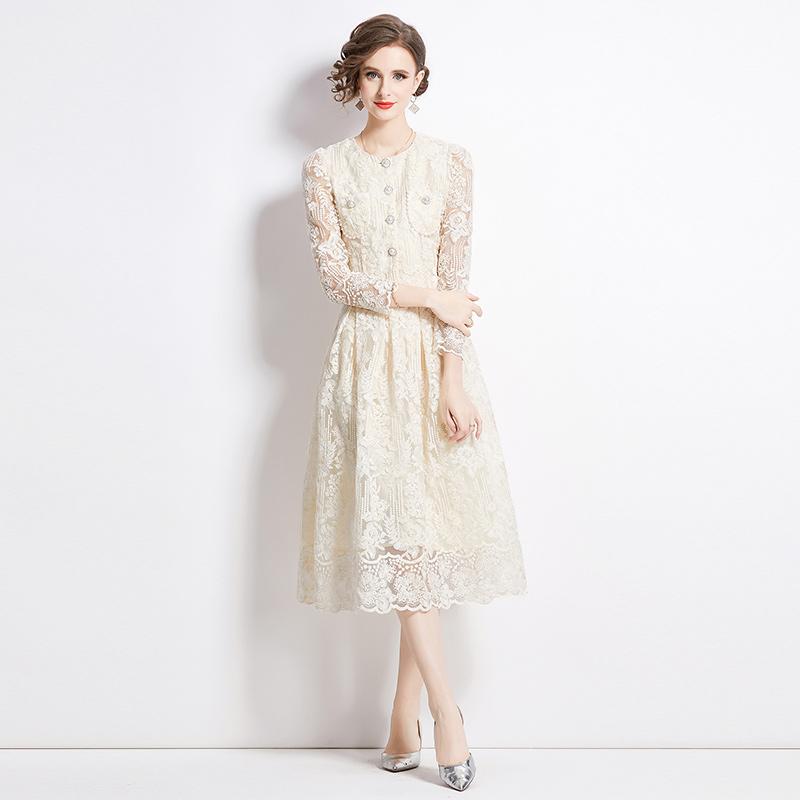 Female Floral Embroidery Two Piece Set Women Suit Elegant OL Long Sleeve Shirt Midi Skirts 2 Piece Outfit