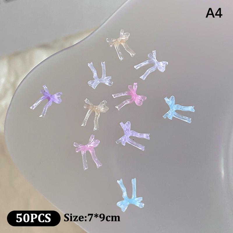 50Pcs Ice Transparent Color Bowknots Resin Nail Art Decorations 3D Mini Cute Bows Nail Charms For Diy Nails Accessories