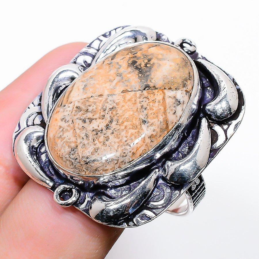 

Natural Picture Jasper Gemstone 925 Sterling Silver Gift Ring Size 11 e3Z91