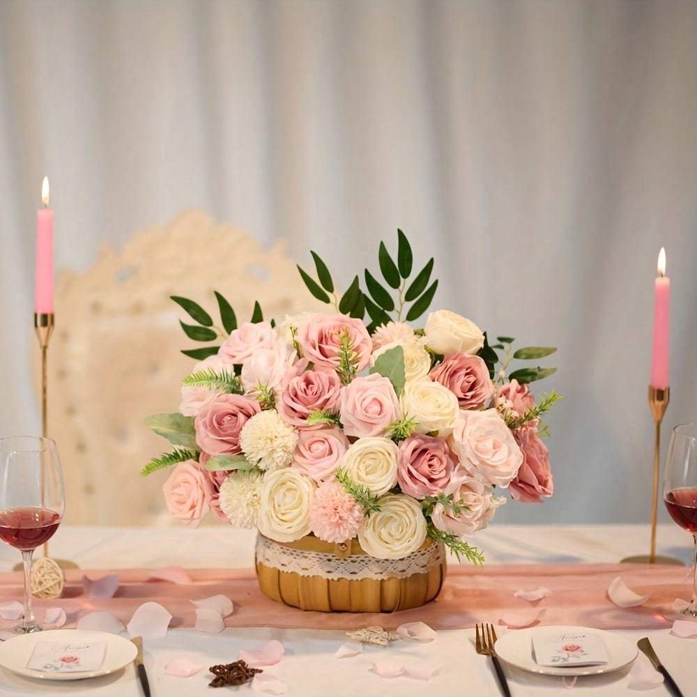 Artificial Rose Flower Bouquet Kit for Wedding Centerpieces, Bride Bouquets, Table & Chair Decorations, Cake & Home Decoration Diy, Valentine Day