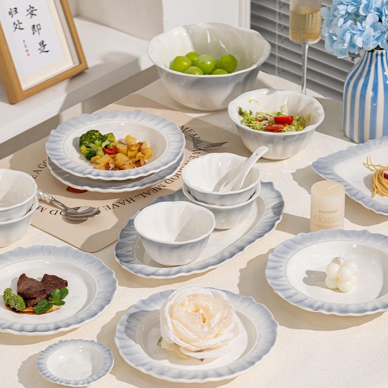 Yanyu Jiangnan Dishes Set Underglaze Color Ceramic Bowl Housewarming Gift Advanced Ceramic Tableware Gradual Change
