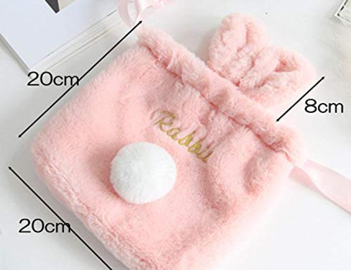 CARAMEL MILK Makeup Bag Cosmetic Pouch Makeup Pouch Rabbit Fluffy Pouch Drawstring Bag Cosmetics Travel [Stork Corp] (Pink)