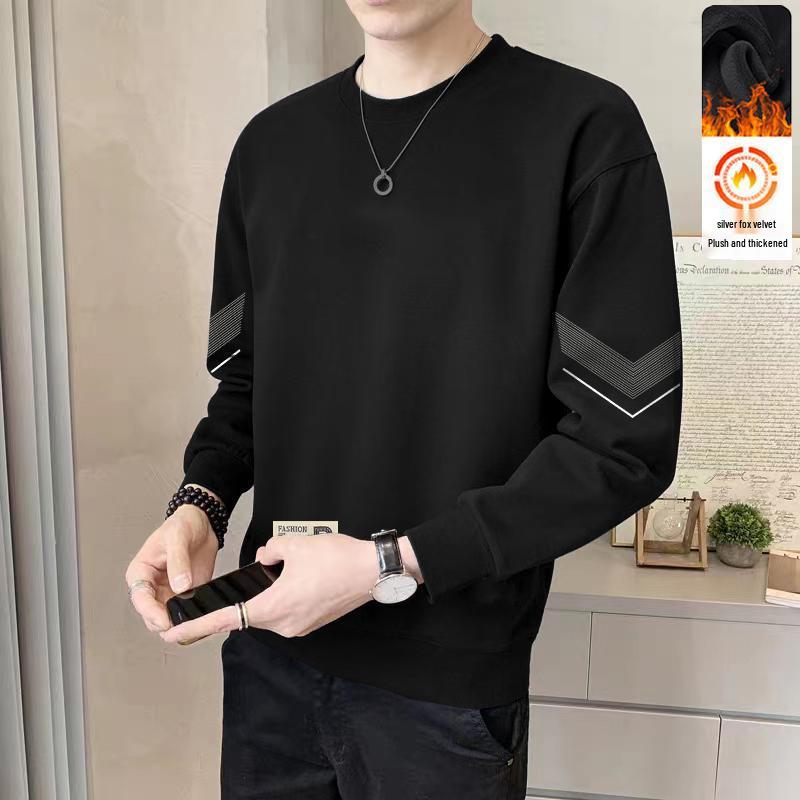 Men's Heavyweight 380g Round Neck Sweatshirt, Winter Loose Fit, Plus Velvet Long Sleeve Pullover, Casual Versatile Base Layer.